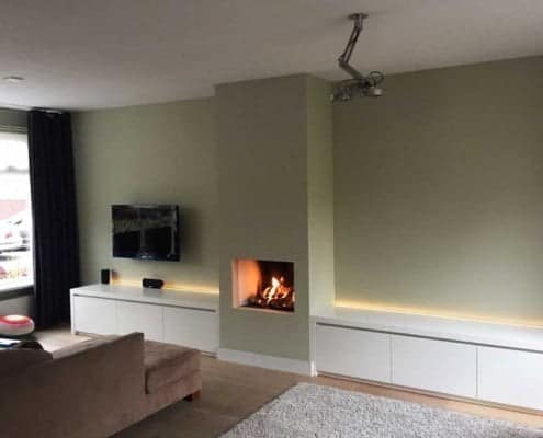 Sfeer TV kast met haard en LED verlichting